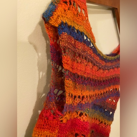 Handmade rainbow crocheted sweater vest / cap sleeve top - Picture 3 of 6